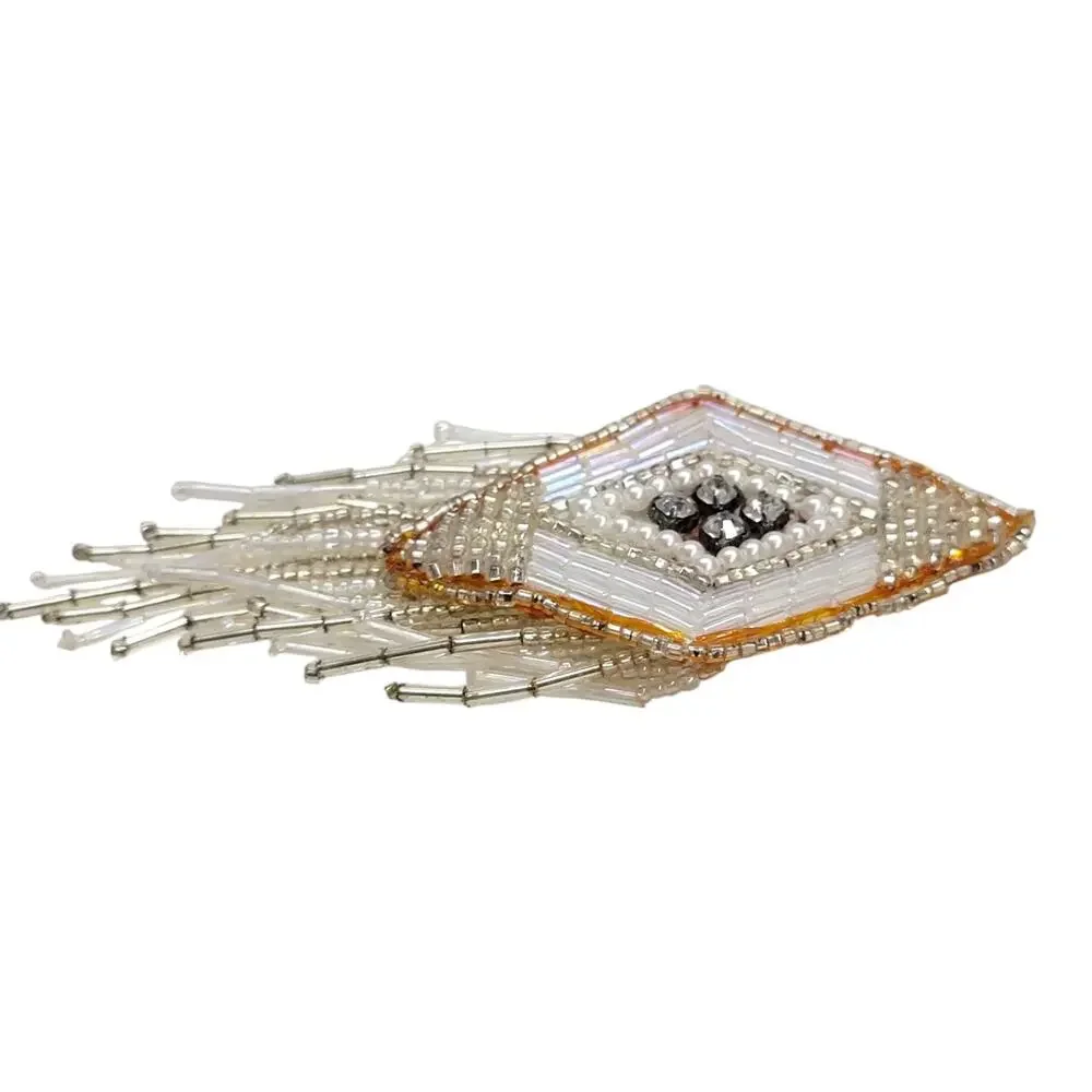 Vintage Beaded Diamond Fringe Applique Tassel Bridal Rhinestone Pearl Patch